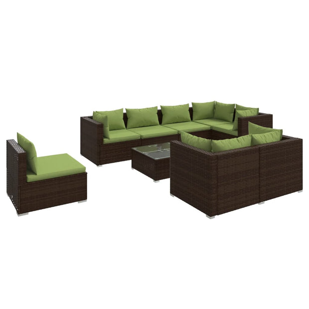 9 Piece Patio Lounge Set with Cushions Poly Rattan Brown