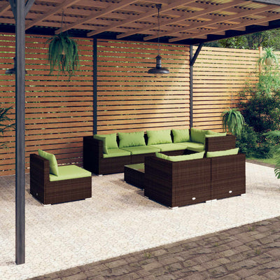 9 Piece Patio Lounge Set with Cushions Poly Rattan Brown