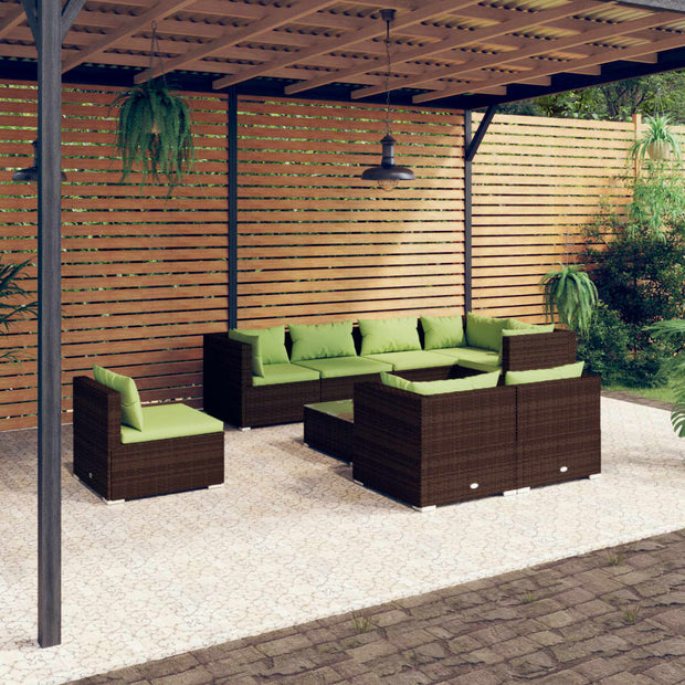 9 Piece Patio Lounge Set with Cushions Poly Rattan Brown