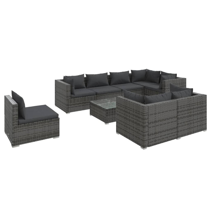 9 Piece Patio Lounge Set with Cushions Poly Rattan Gray