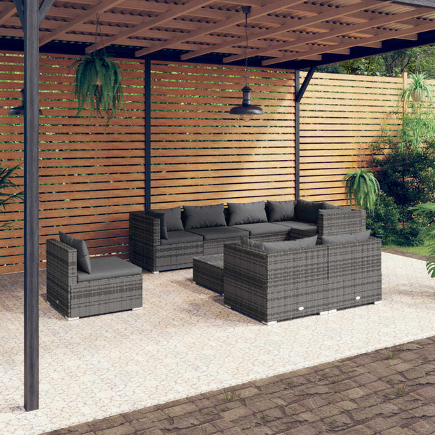 9 Piece Patio Lounge Set with Cushions Poly Rattan Gray