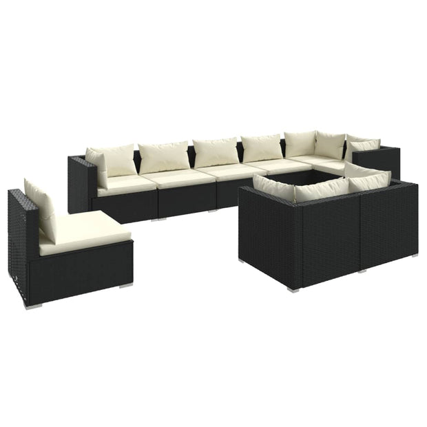 9 Piece Patio Lounge Set with Cushions Poly Rattan Black