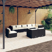 9 Piece Patio Lounge Set with Cushions Poly Rattan Black