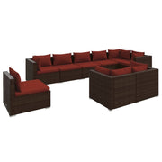 9 Piece Patio Lounge Set with Cushions Poly Rattan Brown