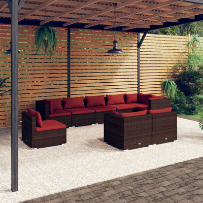 9 Piece Patio Lounge Set with Cushions Poly Rattan Brown