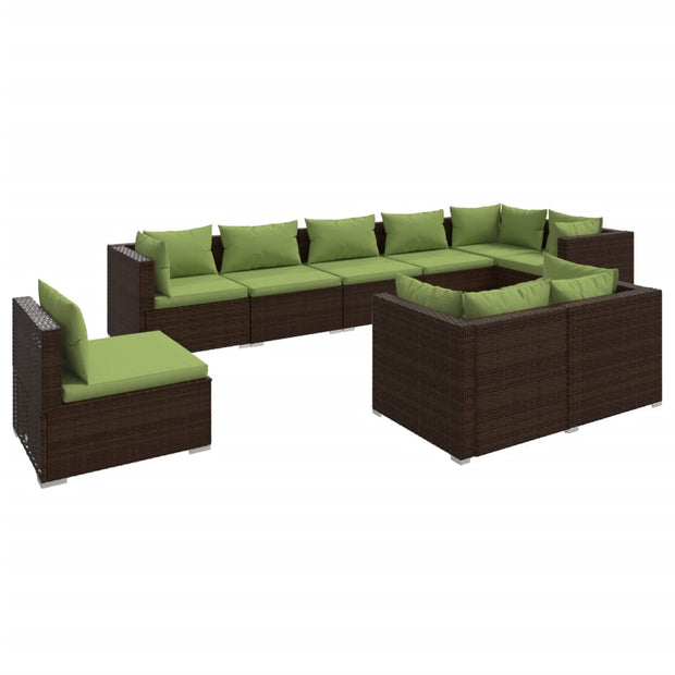 9 Piece Patio Lounge Set with Cushions Poly Rattan Brown