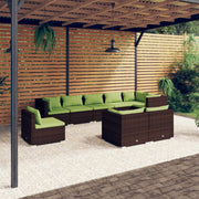 9 Piece Patio Lounge Set with Cushions Poly Rattan Brown