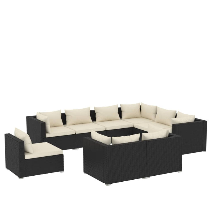 9 Piece Patio Lounge Set with Cushions Poly Rattan Black