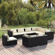 9 Piece Patio Lounge Set with Cushions Poly Rattan Black