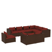 9 Piece Patio Lounge Set with Cushions Poly Rattan Brown