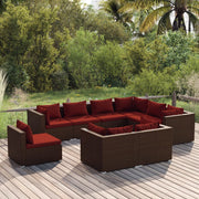 9 Piece Patio Lounge Set with Cushions Poly Rattan Brown