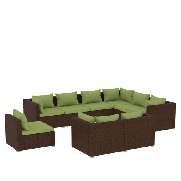 9 Piece Patio Lounge Set with Cushions Poly Rattan Brown