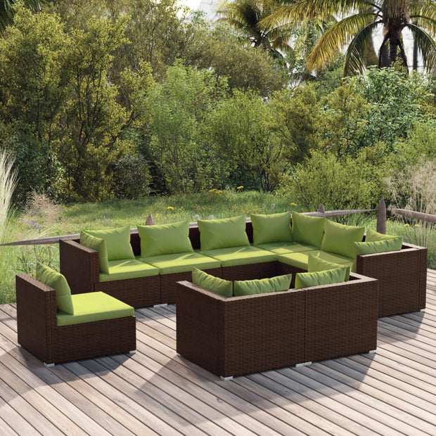 9 Piece Patio Lounge Set with Cushions Poly Rattan Brown