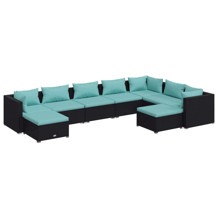 9 Piece Patio Lounge Set with Cushions Poly Rattan Black