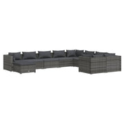 10 Piece Garden Lounge Set with Cushions Poly Rattan Gray