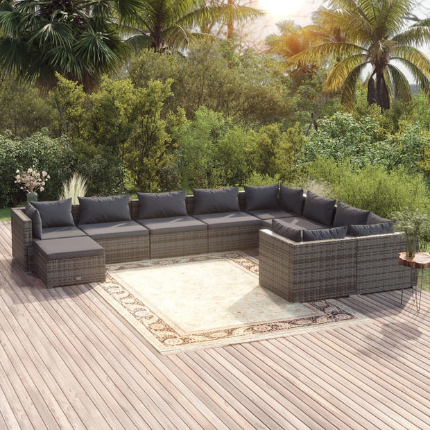 10 Piece Garden Lounge Set with Cushions Poly Rattan Gray