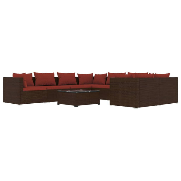 9 Piece Patio Lounge Set with Cushions Poly Rattan Brown