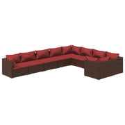 9 Piece Patio Lounge Set with Cushions Poly Rattan Brown