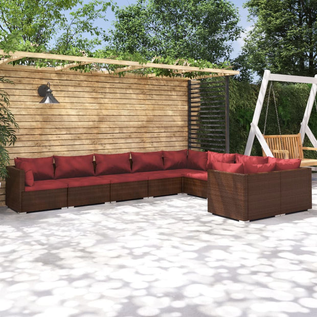 9 Piece Patio Lounge Set with Cushions Poly Rattan Brown