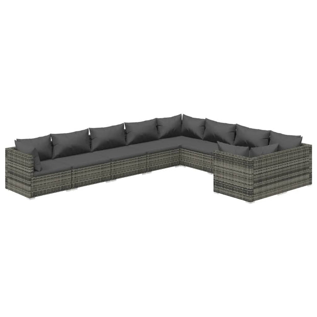 9 Piece Patio Lounge Set with Cushions Poly Rattan Gray