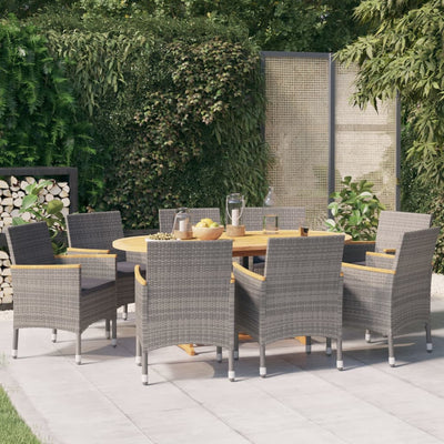 9 Piece Patio Dining Set with Cushions Gray