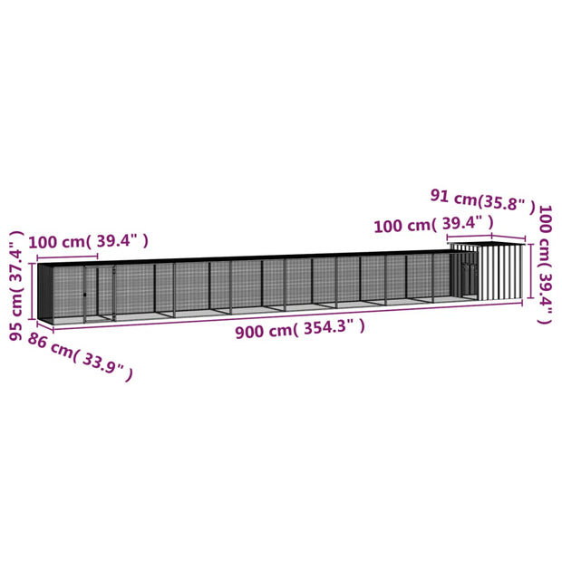 Chicken Cage Anthracite 354.3"x35.8"x39.4" Galvanized Steel