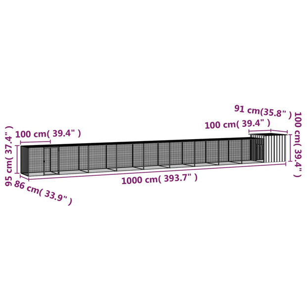 Chicken Cage Anthracite 393.7"x35.8"x39.4" Galvanized Steel