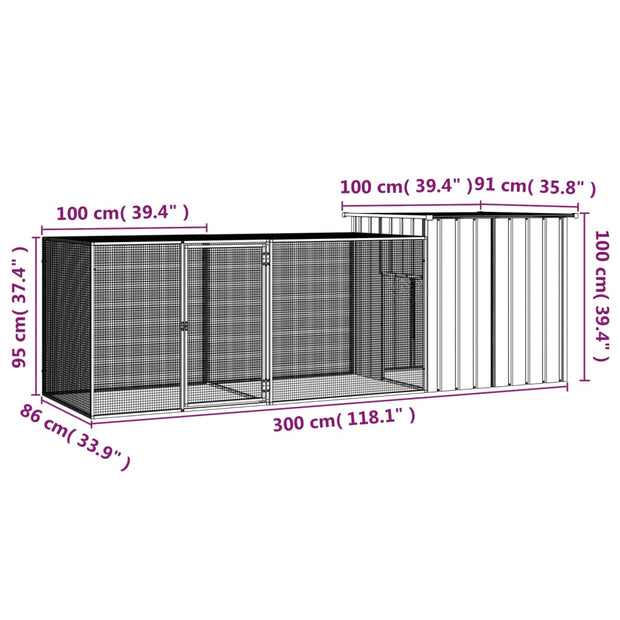 Chicken Cage Gray 118.1"x35.8"x39.4" Galvanized Steel