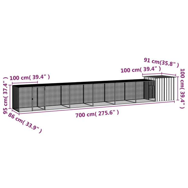 Chicken Cage Gray 275.6"x35.8"x39.4" Galvanized Steel