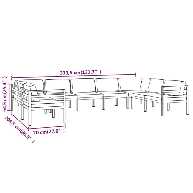 9 Piece Patio Lounge Set with Cushions Aluminum Anthracite