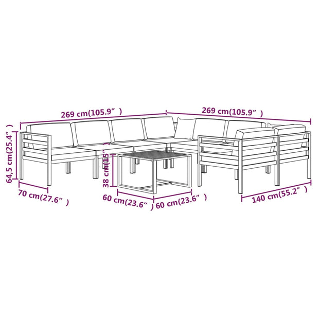 9 Piece Patio Lounge Set with Cushions Aluminum Anthracite