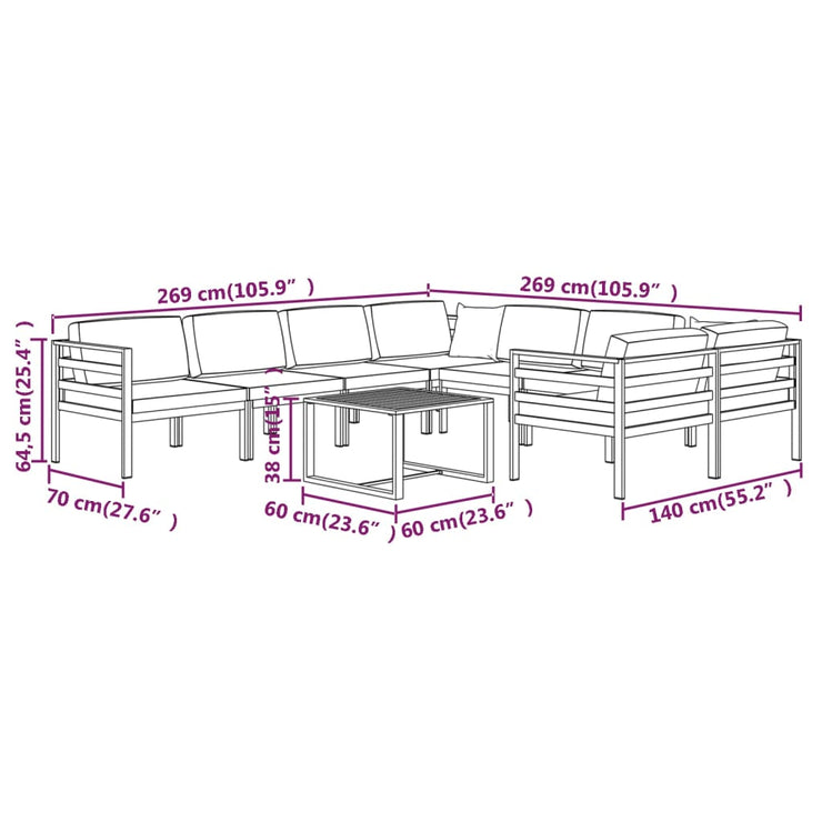 9 Piece Patio Lounge Set with Cushions Aluminum Anthracite