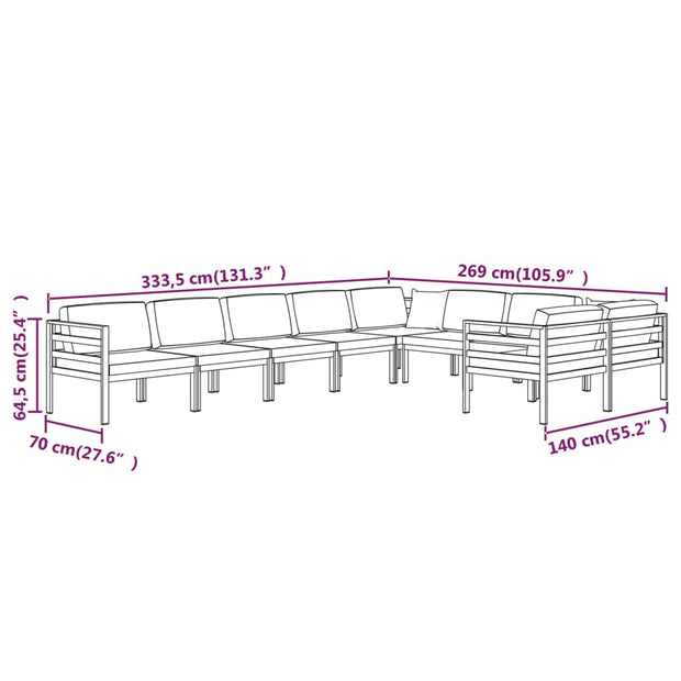 9 Piece Patio Lounge Set with Cushions Aluminum Anthracite