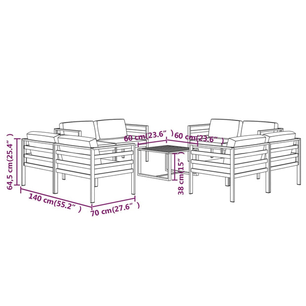 9 Piece Patio Lounge Set with Cushions Aluminum Anthracite