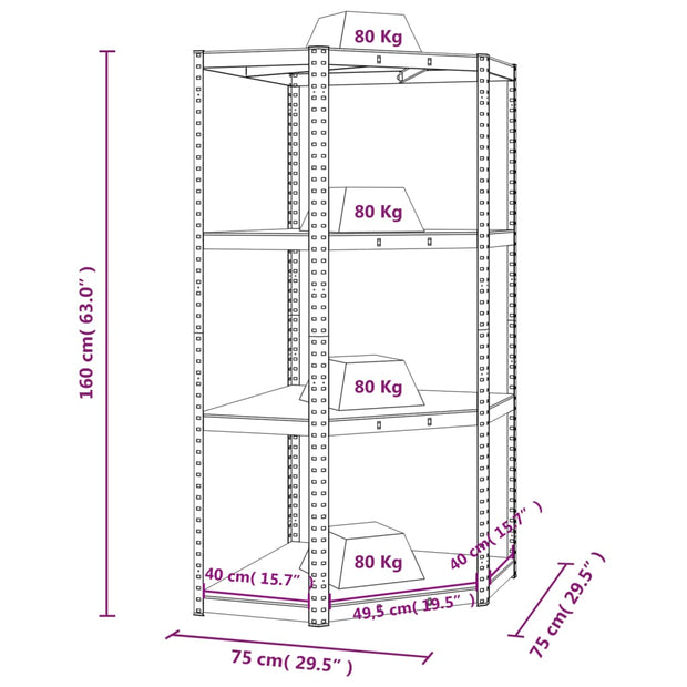 4-Layer Corner Shelf Silver Steel&Engineered Wood