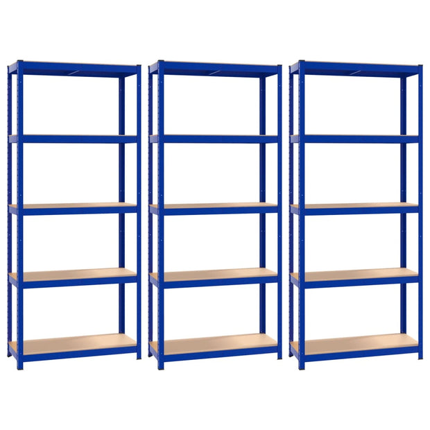 5-Layer Shelves 3 pcs Blue Steel&Engineered Wood