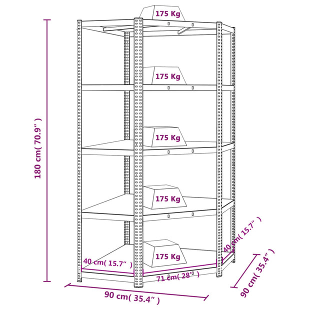 5-Layer Corner Shelf Anthracite Steel&Engineered Wood