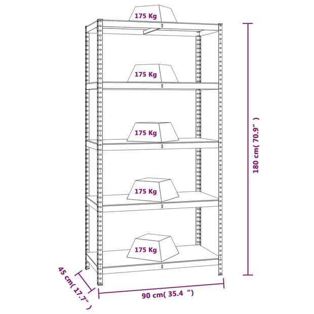 5-Layer Heavy-duty Shelf Gray Steel&Engineered Wood