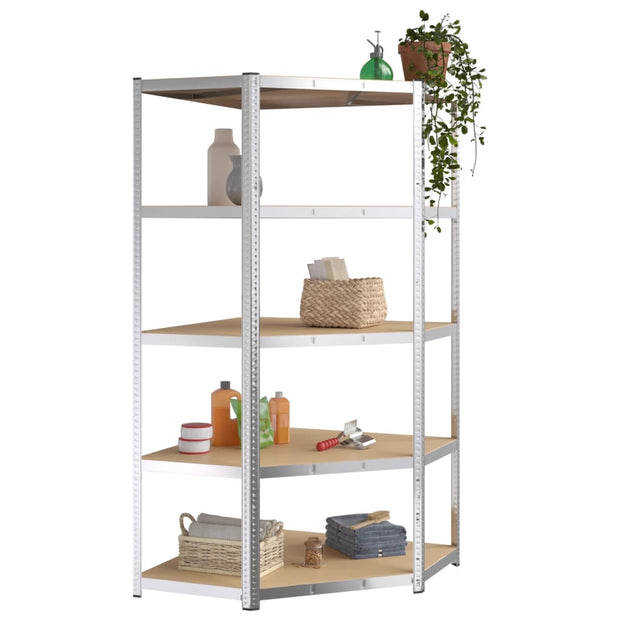 5-Layer Heavy-duty Corner Shelf Silver Steel&Engineered Wood