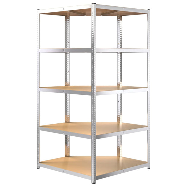 5-Layer Heavy-duty Corner Shelf Silver Steel&Engineered Wood