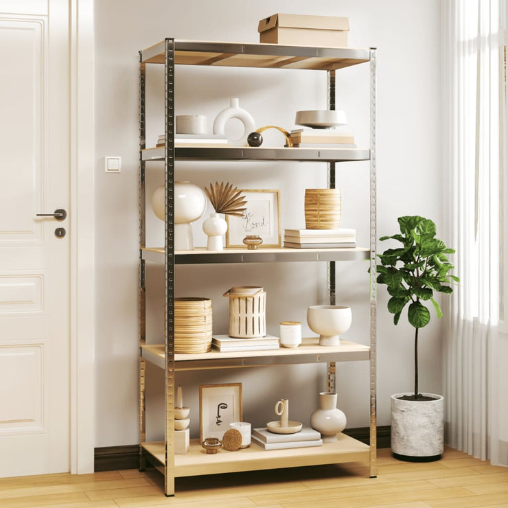 5-Layer Storage Shelf Silver Steel&Engineered Wood