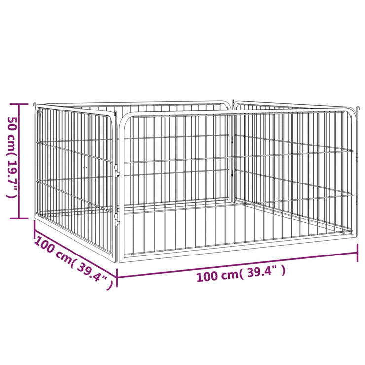 Dog Playpen 4 Panels Black 39.4"x19.7" Powder-coated Steel