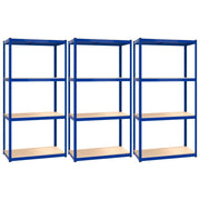 4-Layer Shelves 3 pcs Blue Steel&Engineered Wood