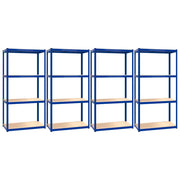 4-Layer Shelves 4 pcs Blue Steel&Engineered Wood