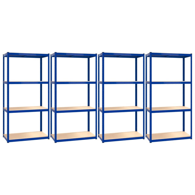 4-Layer Shelves 4 pcs Blue Steel&Engineered Wood