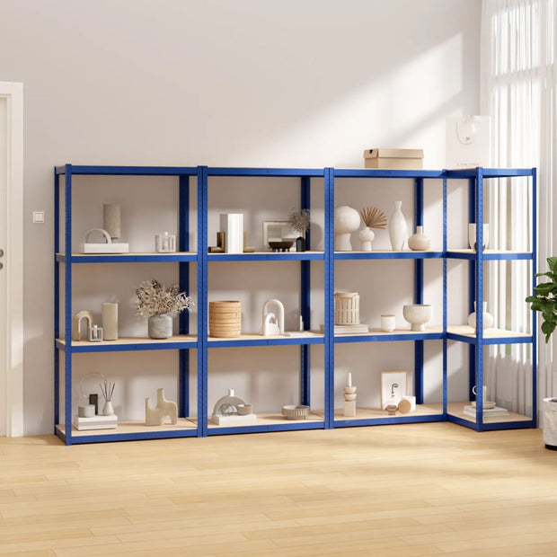 4-Layer Shelves 4 pcs Blue Steel&Engineered Wood