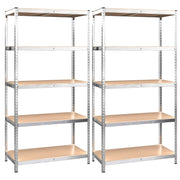 5-Layer Heavy-duty Shelves 2 pcs Silver Steel&Engineered Wood