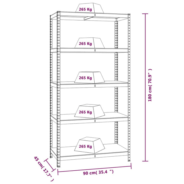 5-Layer Heavy-duty Shelves 2 pcs Silver Steel&Engineered Wood