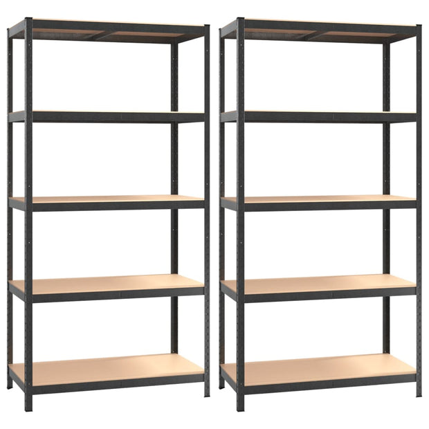 5-Layer Heavy-duty Shelves 2 pcs Gray Steel&Engineered Wood