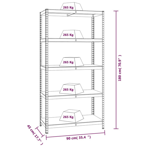 5-Layer Heavy-duty Shelves 2 pcs Gray Steel&Engineered Wood